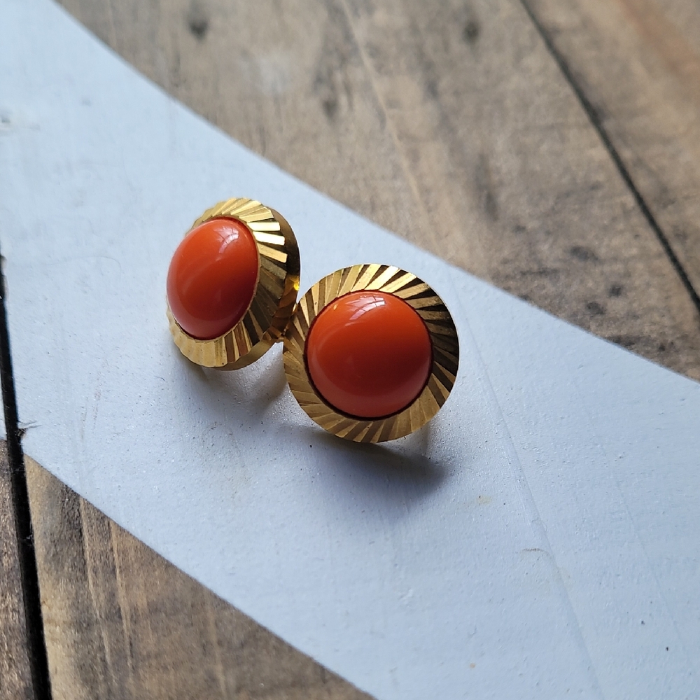 Gold and Orange 1980s Stud Earrings- Vintage